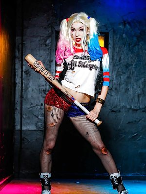 Older hot Marianna with big tits & ripped pantyhose toying with dildo close up